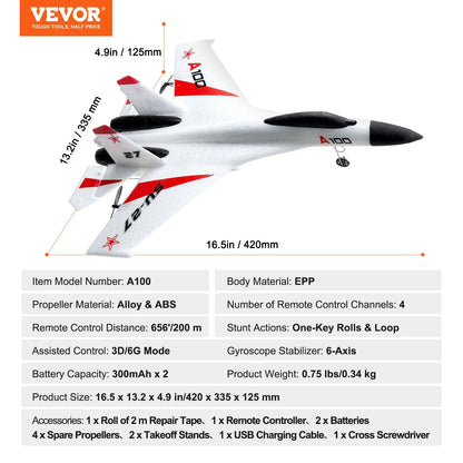 VEVOR RC Airplane Fighter EPP Foam RC Plane Toy 2.4Ghz Remote Control 3D/6G Mode