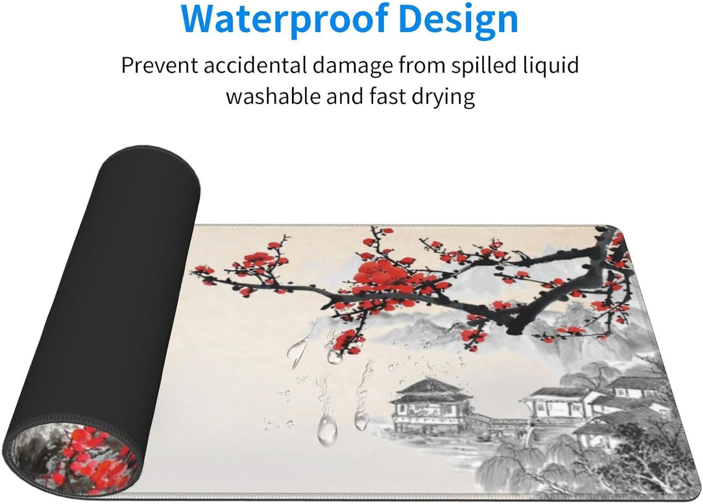 Japanese Cherry Blossom Gaming Mouse Pad, Extended Large Mouse Mat Desk Pad, Stitched Edges Mousepad, 3Mm Thick Long Non-Slip Rubber Base Mice Pad, 31.5 X 11.8 Inch