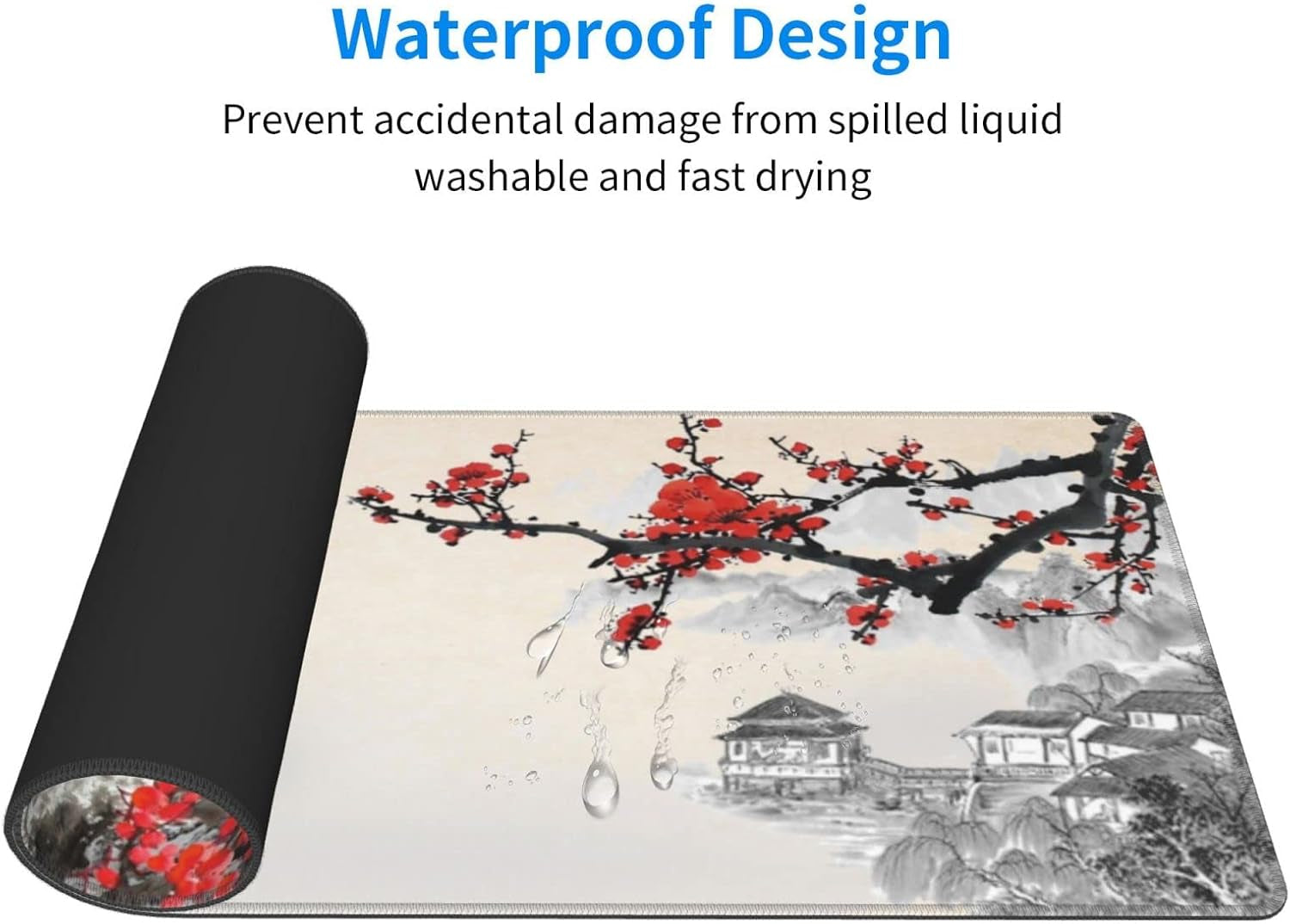 Japanese Cherry Blossom Gaming Mouse Pad, Extended Large Mouse Mat Desk Pad, Stitched Edges Mousepad, 3Mm Thick Long Non-Slip Rubber Base Mice Pad, 31.5 X 11.8 Inch